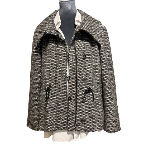 Ann Taylor LOFT Jackets & Blazers - Ann Taylor Loft Tweed Coat Double-Breasted Drawstring Waist Collared Grey Sz XL